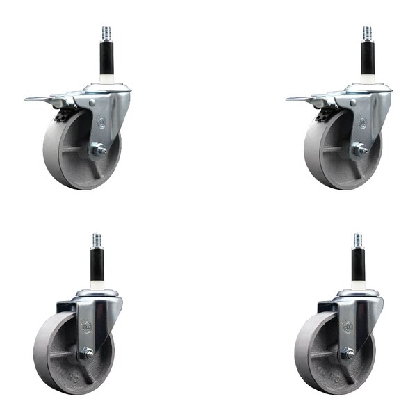 Service Caster 4'' Semi Steel Swivel 7/8'' Expanding Stem Caster Set 2 Total Lock Brakes, 4PK SCC-EXTTL20S415-SSR-2-S-2-78 - main